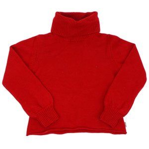 Burberry London Red 100% Merino Wool Cropped Roll Hem Turtle Neck Sweater ~S/M
